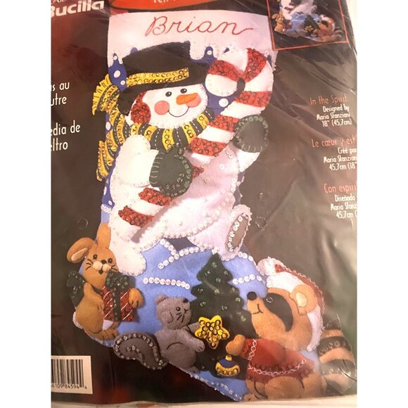 NOS Bucilla Snowman 18" Felt Stocking Kit "In The Spirit" 84594 - Picture 4 of 6